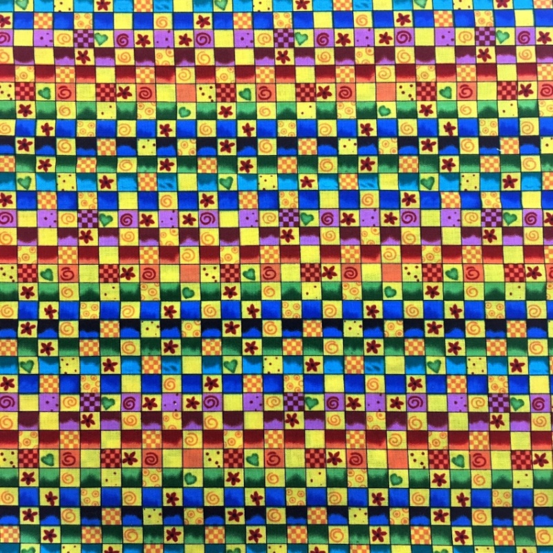 100% Cotton - FLOWERS AND SQUARES